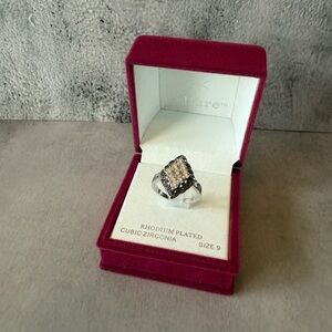 Allure Silver-Tone Cubic Zirconia Cluster Ring with Pink Box